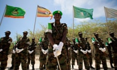 An African Union Mission in Somalia (Amisom) honour guard at Mogadishu airport.