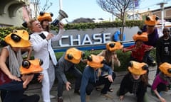 Reverend Billy and the Golden Toads invade Chase Bank in San Francisco