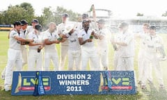 Middlesex celebrate winning the Division Two of the County Championship after beating Leicestershire