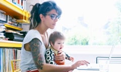 Mother with baby and laptop