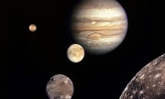 Jupiter (rear) and its four planet-size moons