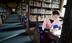 A student in Corpus Christi college library at Oxford 