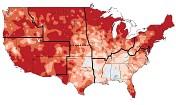 Climate Chage in the US : map shows temperature increase