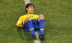 Kaká lies on the turf after a mixed performance against Ivory Coast