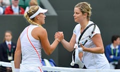 Kim Clijsters, right, bows out of Wimbledon after 14 years following her defeat to Angelique Kerber.