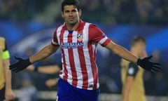 Diego Costa celebrates a goal during Atlético Madrid's 3-0 Champions League win over Austria Vienna