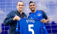 The Everton manager, Roberto Martínez, left, signed Samuel Eto'o in August