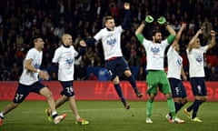 Paris Saint-Germain players celebrate winning the title, despite losing 2-1 to Rennes