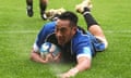 Jonny Faamatuainu of Bath goes over to score the opening try