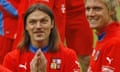 Czech Republic players Tomas Ujfalusi and Radoslav Kovac (R) - Euro 2008 tournament in Seefeld, June 14, 2008. REUTERS/Petr Josek