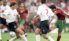 Luis Figo scores against England at Euro 2000