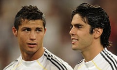 Cristiano Ronaldo and Kaka prepare for a pre-season match with Rosenborg