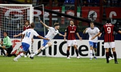 Hannu Tihinen scores against Milan