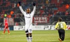 Jermain Defoe celebrates after scoring his team's second goal against FC Twente 