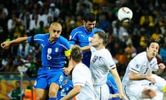 Italy's striker Vincenzo Iaquinta rises highest against New Zealand in their World Cup 2010 match