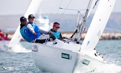 The Sonar sailors, John Robertson, left, Hannah Stodel, centre, and Stephen Thomas