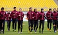 Rubin Kazan players run during a training session at Luzhniki stadium in Moscow