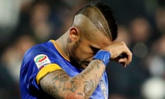 Arturo Vidal of Juventus despairs after missing from the spot against Cesena.