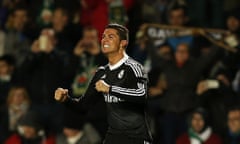 Cristiano Ronaldo celebrates the goal that took him to third in Real Madrid's all-time scoring list.