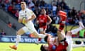 Chris Ashton runs in one of his four tries for Saracens against London Welsh, putting his name firml