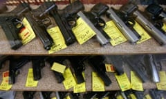Handguns for sale in a shop in Red Falls, Idaho, USA