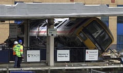 The scene at Potters Bar Station, London, in March 2003, nearly a year after the crash.