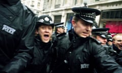 Police at Oxford Circus at the May Day rally in 2001