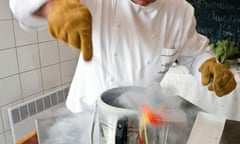 A chef cooking with liquid nitrogen