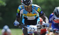 Mountain biker Adrien Niyonshuti of Rawanda at Hadleigh Farm, Essex