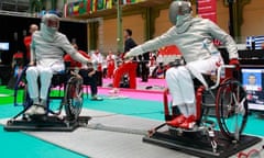 Pierre Mainville (right), Canadian wheelchair fencer