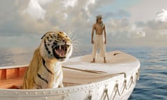 Suraj Sharma and tiger in Life of Pi. 