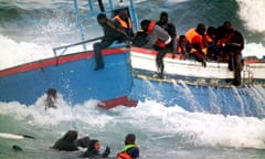 boat in a storm with people in the sea