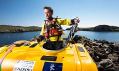 Nick Hancock in the Outer Hebrides as he prepared to go 230 miles to Rockall with his survival pod