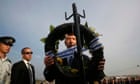 Israel's President Peres lays wreath during funeral of former Israeli PM Sharon in southern Israel