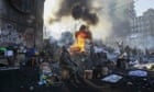 Anti-government protesters near a fire next to Independence Square in Kiev