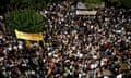 Protesters gather in front of the Greek