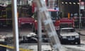 Debris from a crashed helicopter is seen in Vauxhall