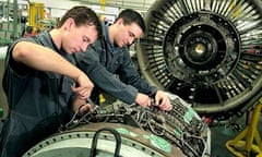 BPP: Modern Apprentices working on an aircraft jet engine UK