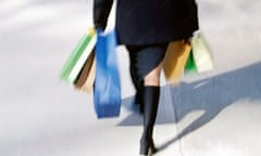 Accenture: 36 year old blond woman walking with shopping bags, Montreal, Quebec, Canada.