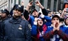 New York Giants fans cheer during the team's NFL football Super Bowl parade