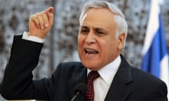 Moshe Katsav at a January 2007 press conference where he denied rape accusations