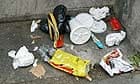 Discarded wrappers, plastic cups and other litter in London