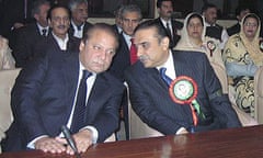 Nawaz Sharif (l) and Asif Ali Zardari (r) during a meeting at Parliament House prior to the national assembly's first session in Islamabad.