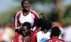 Katine primary school girls celebrate beating rivals Katine Tiriri primary school girls during a match at the finals of the Katine 09 football tournament