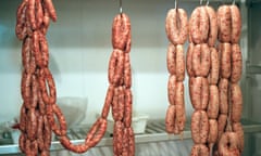 Hanging sausages