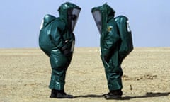 British soldiers wearing protective chemical suits in 2003