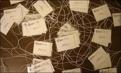 A bunch of name tags from a Barcamp conference
