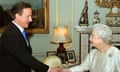 The Queen greets David Cameron at Buckingham Palace in an audience to invite him to be PM