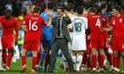 Fabio Capello congratulates England players after beating Slovenia