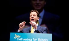 Nick Clegg speaking to Lib Dem conference in Liverpool